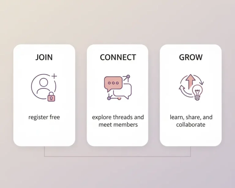 A woman smiling at her laptop while participating in an online discussion forum.