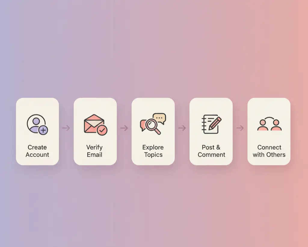 A young woman typing on her laptop while joining an online forum, smiling naturally.