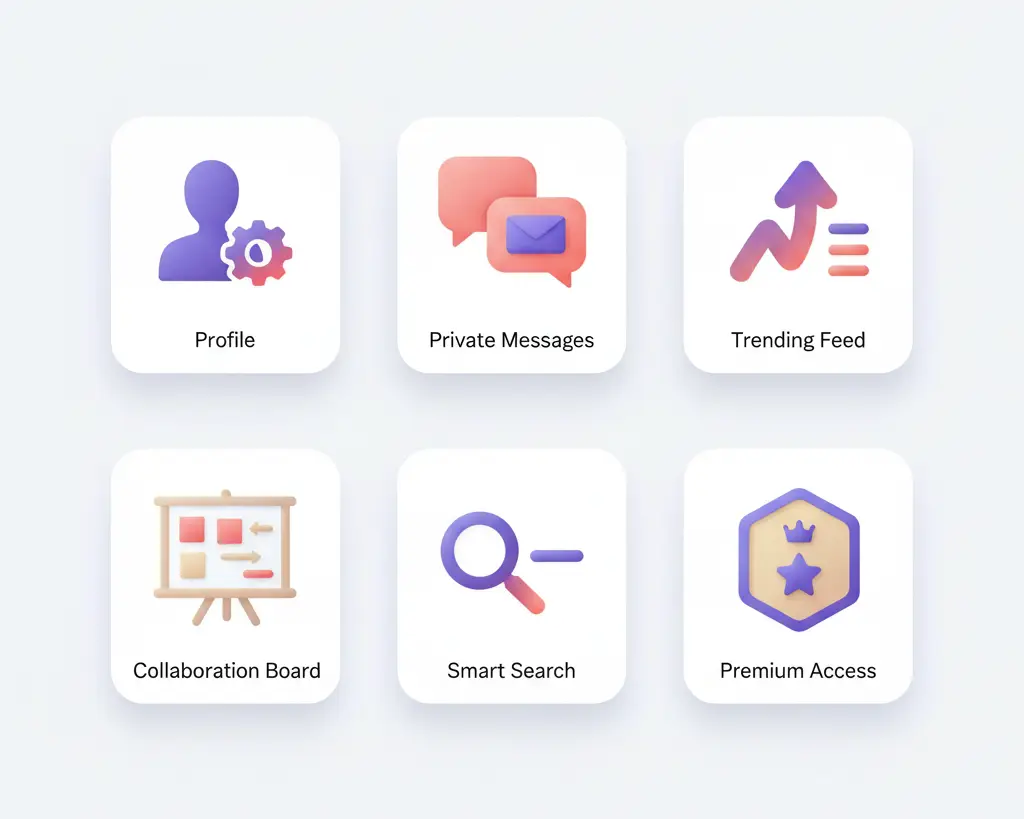Modern dashboard layout of a community forum showing user profiles, discussion threads, and trending topics.